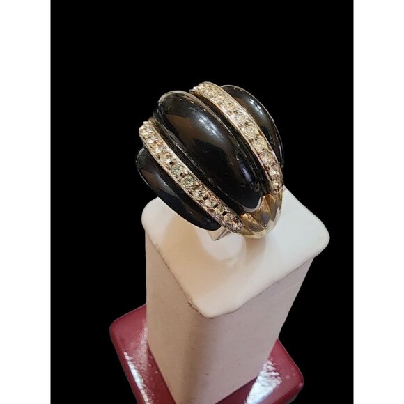 Vintage Kenneth Lane Huge Black Enamel and Rhinestone Ring Size 8.25 (A4723) - Picture 3 of 6